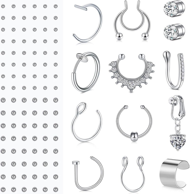 QWALIT Fake Nose Rings & Septum Piercings - Clip On, Non-Piercing, Faux Nose Rings & Hoops for Women & Men - Image 1